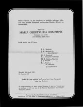 1951 Overlijden Maria Geertruida Rumbrink [1889 - 1951]    